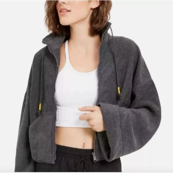 Free People Movement Climb High Gray Full Zip Fleece Jacket Flare Sleeves - Picture 4 of 16